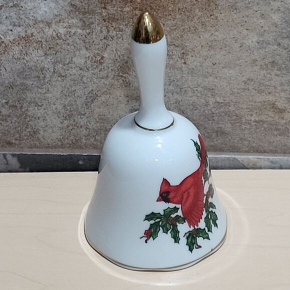 Vintage Porcelain Christmas Bell Cardinal Holly Design - Picture 9 of 10